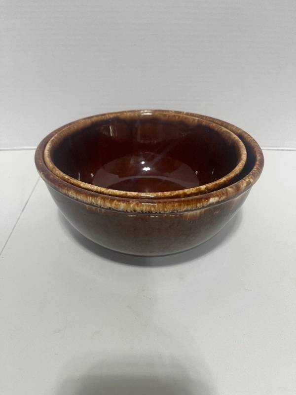 2 Kathy Kale USA Brown Drip Nesting Bowls 7-8