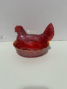 Vintage Amberina Glass Hen on Nest Indiana Glass