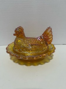 Mosser Carnival Glass Hen on Nest