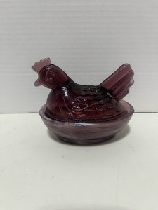 Vintage Purple Slag Glass Hen on Nest