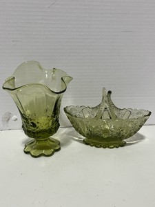 Fenton Colonial Green Basket and Vase