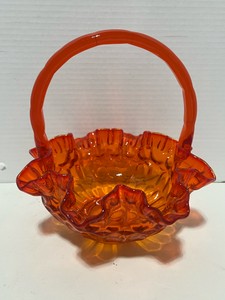 Fenton Art Glass Amberina Orange Thumbprint Basket