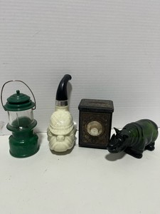 4 Vintage Avon Coin Bank Made in England, Pipe, Lantern and Rhino