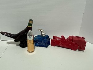 4 Vintage Avon Cologne Bottles Pheasant, Bullet, Seal, Firetruck