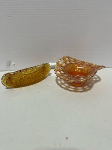 Vintage Fenton Carnival Glass Bowl and Amber Glass Canoe Daisy and Button Pattern