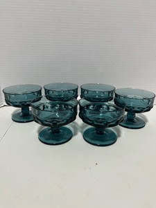 Set of 6 Kings Crown Thumbprint Teal Sherbets