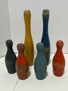 6 Colored Wood Bowling Pins