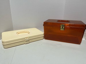 Vintage Amber Sewing Case and MCM Sewing Case