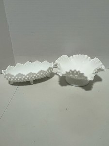 Fenton Footed Canoe Dish and Ruffled Bowl