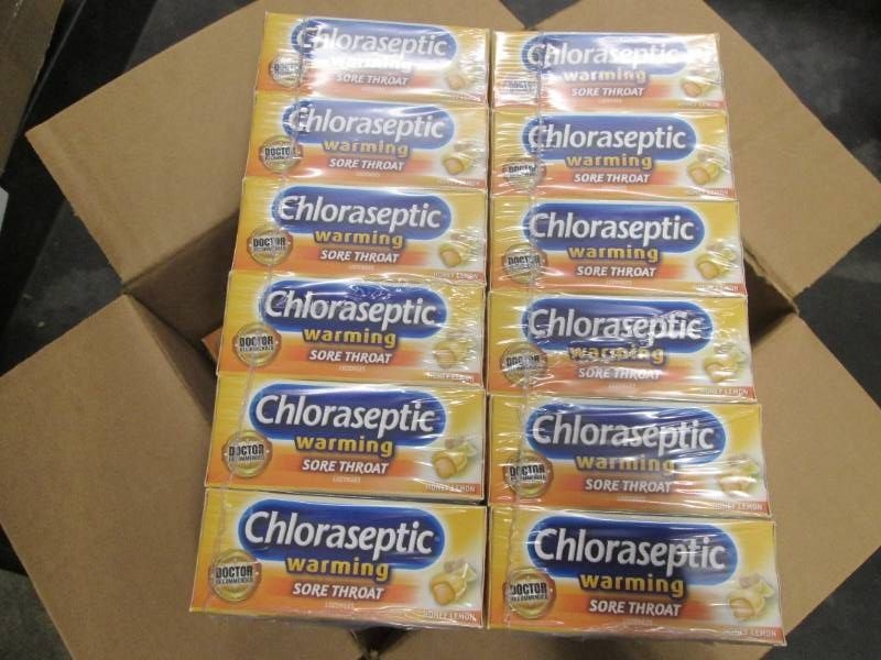 36 boxes of 18 honey lemon chloraseptic sore throat lozenges dated 5-22
