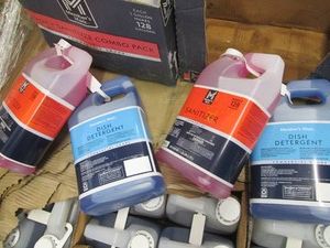 2 Gallons commercial dish detergent and 2 gallons commercial sanitizer