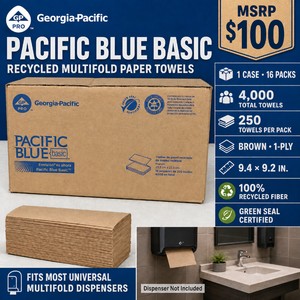 MSRP $100 New Open Case of Georgia-Pacific PRO Pacific Blue Basic Recycled Multifold Paper Towels  16 Packs, 4,000 Brown Towels Total  1-Ply Towels for Commercial Restrooms
