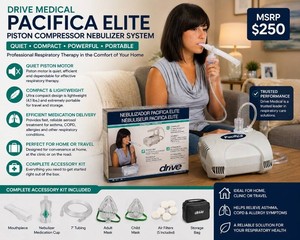 MSRP $250 New Drive Medical Pacifica Elite Professional Piston Compressor Nebulizer System  Quiet High-Efficiency Respiratory Therapy, Compact Lightweight Portable, Complete Accessory Kit Included, Ideal For Asthma, COPD &amp Breathing Treatments