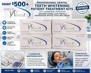 MSRP $500 New 4 Sealed Boxes Sheer White Dentist Prescribed Dental Teeth Whitening Patient Treatment Kits With 5 Applications Per Box 22% Carbamide Peroxide, Advanced Enamel-Safe Whitening Formula For Brighter, Whiter Smiles &amp Stain Removal Expired