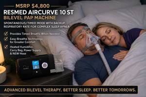 MSRP $4,800 ResMed AirCurve 10 ST BiLevel PAP Machine, SpontaneousTimed Mode With Backup Respiratory Rate, Provides Timed Breaths When Needed, Easy-Breathe Technology, Heated Humidifier, Carry Bag, Power Supply &amp NEW Hose, No Mask, Works Excellent