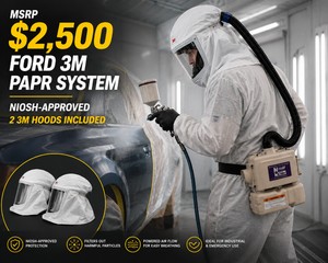 MSRP $2500 New Ford 3M NIOSH-Approved PAPR Powered Air Purifying Respirator System &amp New HE Filter, Hose &amp 2-3M Size L Hoods For Emergency Preparedness Uses DeWalt 20V MAX Battery &amp Charger (Not Included Buy Online About $50)