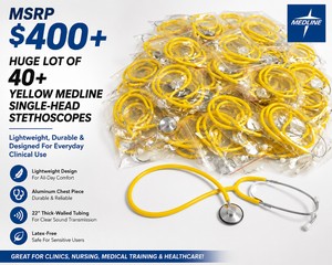 MSRP $400 Huge Lot Of 40 Yellow Medline Single-Head Stethoscopes  Lightweight Aluminum Chest Pieces &amp Binaurals, 22 Thick-Walled Tubing For Clear Sound, Latex-Free  Clinics, Nursing, Medical Training &amp Healthcare