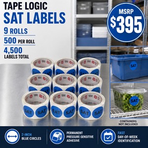 MSRP $395 New Lot of 9 Tape Logic 2-Inch Blue SAT Day-of-Week Label Rolls  4,500 Pressure-Sensitive Paper Labels Total  Permanent Adhesive for Inventory and Date Coding