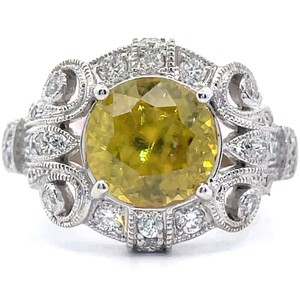 Ben Kho Cut 2.88 Carat Natural Yellow Sphene & Diamond Large Ornate Pavé Ring in 14k White Gold; Retail $7,000 *VIDEO*
