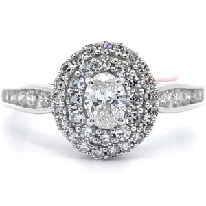 1 Carat Diamond Oval Double Pav Halo Fancy Gallery Ring in 14k White Gold VIDEO