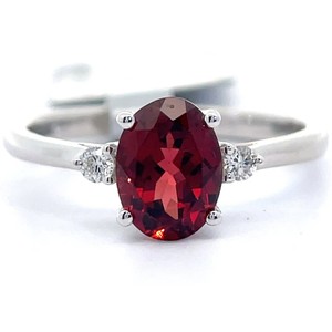 Natural Garnet & Diamond Three-Stone January Birthstone Ring in 14k White Gold $1,460 Retail VIDEO