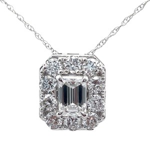 1 Carat Diamond Emerald Cut Cluster Art Deco Pendant Necklace in 14k White Gold $2,245 Retail VIDEO