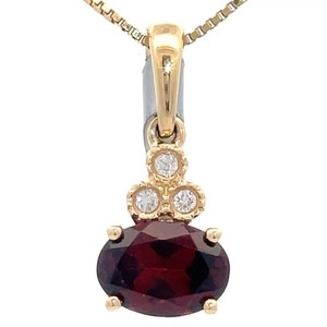 Natural Garnet & Natural Diamond Bezel Drop Pendant in 14k Yellow Gold *VIDEO*