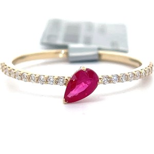 0.52 Carat Pear Natural Ruby & Natural Diamond Stacking Ring in 14k Yellow Gold $1,560 Retail VIDEO