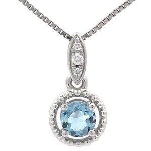 0.16 Carat Natural Aquamarine & Diamond Halo Drop Pendant in 14k White Gold VIDEO