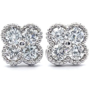 1 Carat Diamond Four Petal Flower Cluster Stud Earrings VIDEO