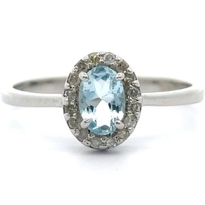Oval Natural Aquamarine & Natural Diamond Halo Ring VIDEO