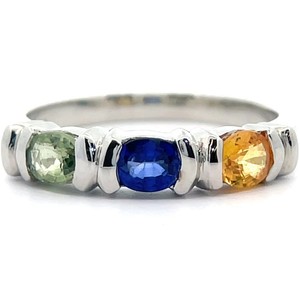 Three-Color Oval Natural Sapphire Channel Bar Ring VIDEO