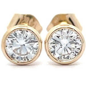 0.50 Carat Diamond Round Solitaire Bezel Stud Earrings in 14k Yellow Gold VIDEO