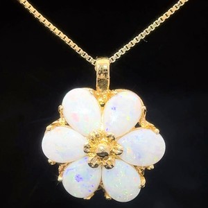 White Opal Flower Pendant in 14k Yellow Gold VIDEO