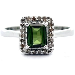 Green Tourmaline & Natural Diamond Halo Ring VIDEO