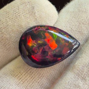 8 Carat Natural Welo Black Opal Pear Cabochon VIDEO