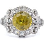 Ben Kho Cut 2.88 Carat Natural Yellow Sphene & Diamond Large Ornate Pavé Ring in 14k White Gold; Retail $7,000 *VIDEO*