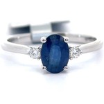 0.81 Carat Oval Natural Blue Sapphire & Natural Diamond Three-Stone September Birthstone Ring in 14k White Gold *VIDEO*
