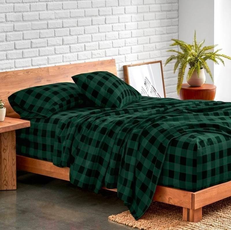 Bare Home Luxury Cotton Flannel Full Sheet Set, Forest Green Black - $92.99 Retail - Brand New Q