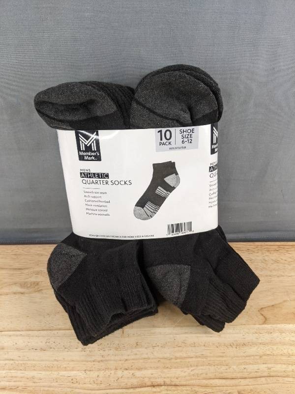 10 Members Mark Mens Athletic Quarter Socks, Shoe Size 6-12 - Brand New Q