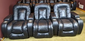Reclining Black Theater Seating With Cup Holders 103 Wide, 3 Seat