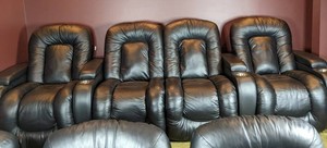 Reclining Black Theater Seating With Cup Holders 129 Wide, 4 Seat