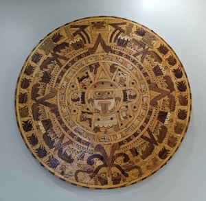 Aztec Calendar Mosaic Wood Wall Plaque 48 Round