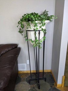 Black Metal Plant Stand 54, White Round Planter With Artificial Plant 20
