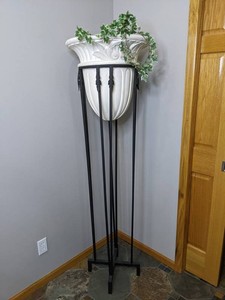 Black Metal Plant Stand 66.25 With White Decorative Planter and Artificial Plant, 19.5