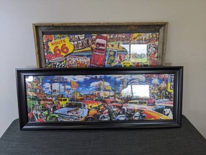 Route 66 Framed Puzzle 30.5 W x 24.75 & Model Cars Framed Puzzle 39 x 15