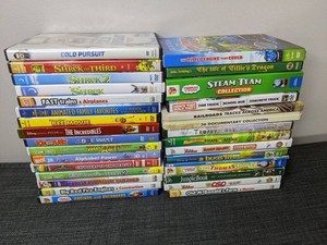 30 Childrens DVD Collection Disney Pixar, Shrek, Thomas, Sesame Street, Handy Manny, Bee Movie, Bugs Life, Steam Team, The incredibles, Jungle Book, Etc.
