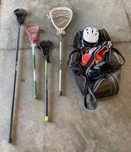 Lacrosse Sticks, 4 Total Cascade Helmet STX Pads Black Bag & Accessories