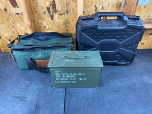 Soft Bagmaster Case, Flambeau Tactical Hard Case, and Green Metal Ammo Can