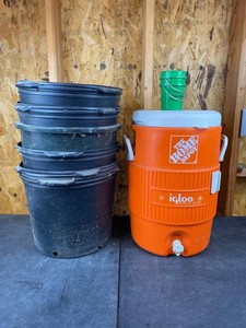 Black 5 Gallon Planters, 5 Total Igloo 5 Gallon Water Cooler Menards Teal 400mL Mini-Pails, 2 Total